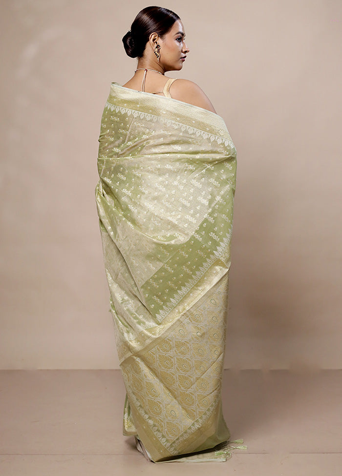 Green Tissue Silk Saree With Blouse Piece 2025 New