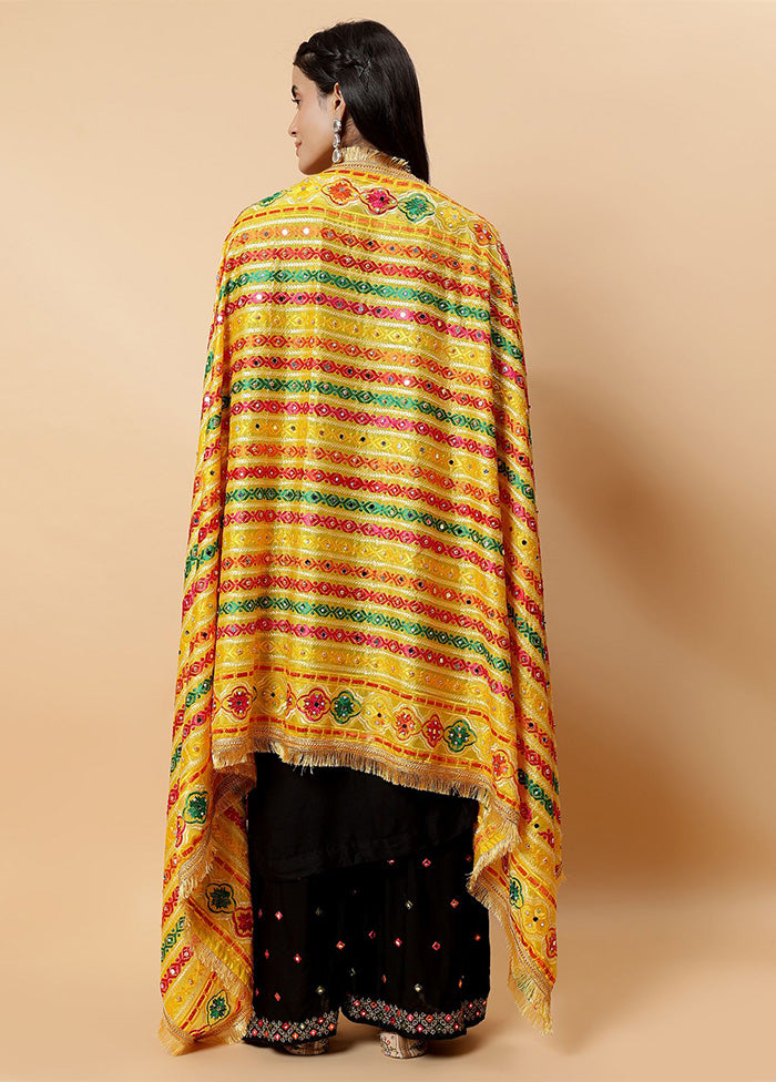 Yellow Chinon Phulkari Work Dupatta Sale Recommend