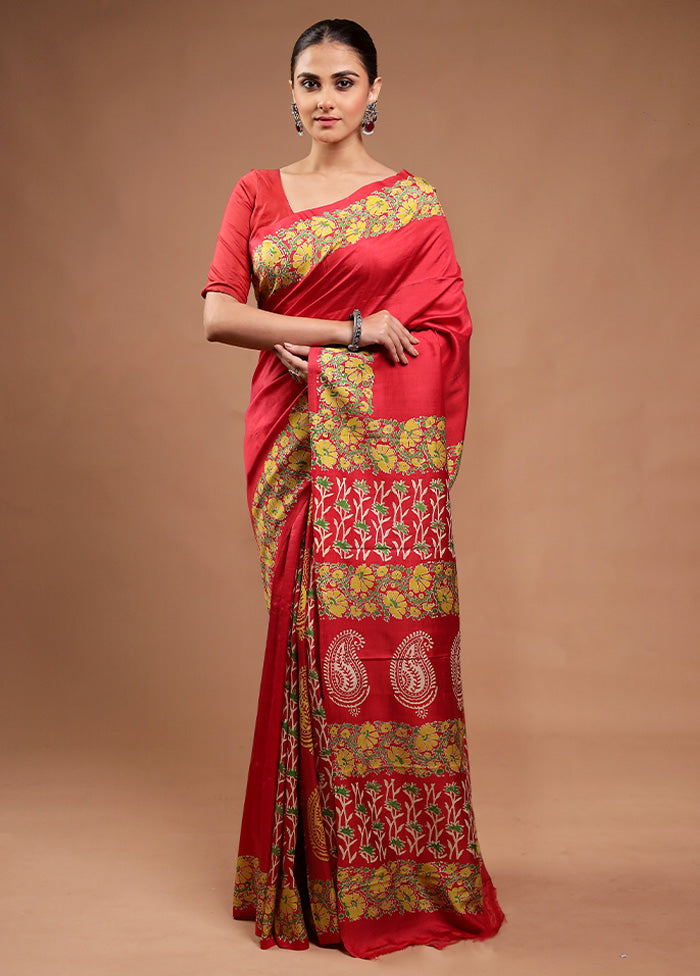 Red Pure Bishnupuri Silk Saree Without Blouse Piece Cheap Sale Sast