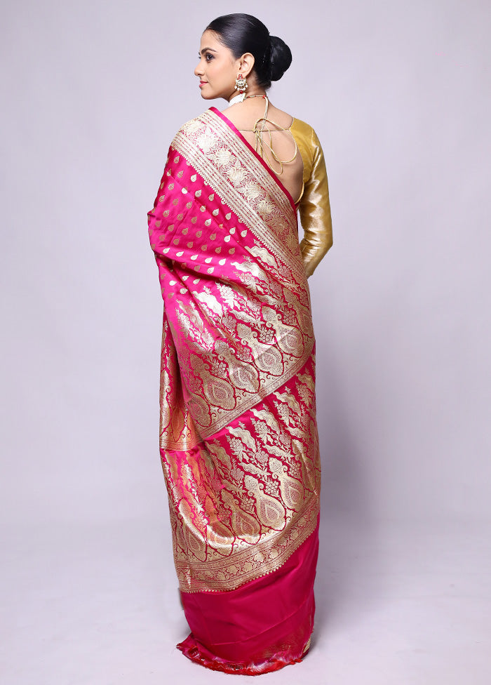 Pink Handloom Banarasi Pure Silk Saree With Blouse Piece Sale Footlocker Finishline