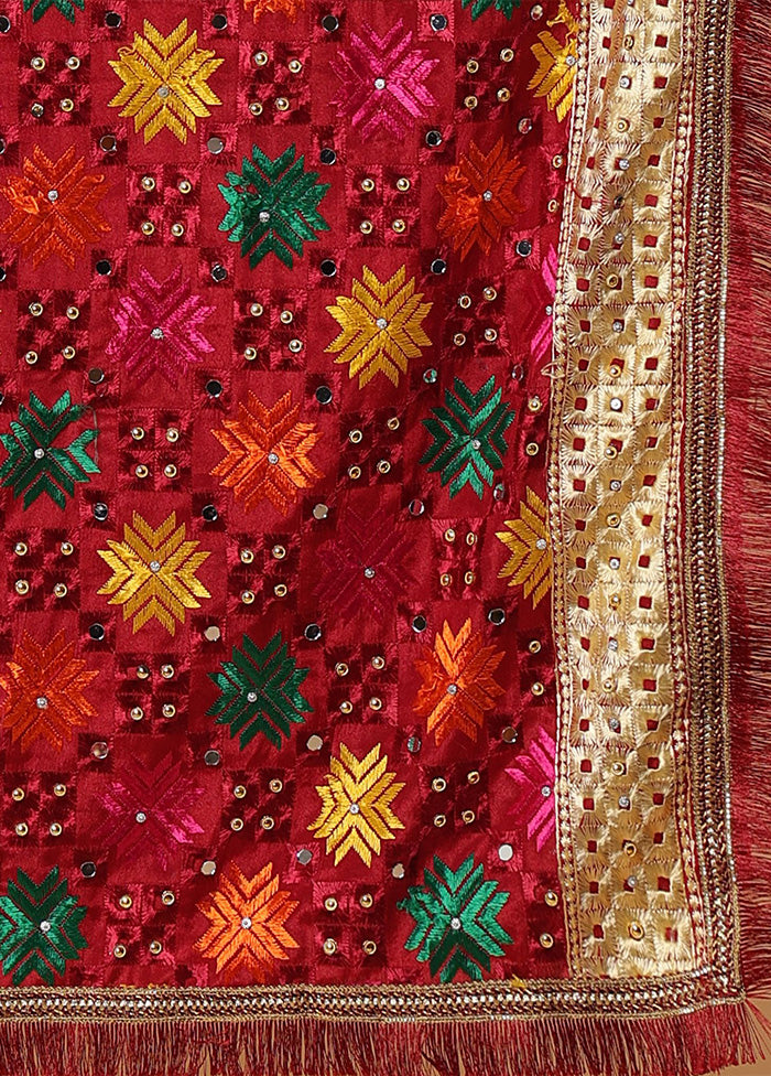 Maroon Chinon Phulkari Work Dupatta Free Shipping Very Cheap