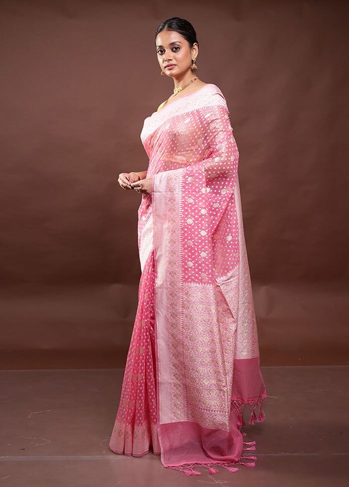 Pink Kora Silk Saree With Blouse Piece Best Place