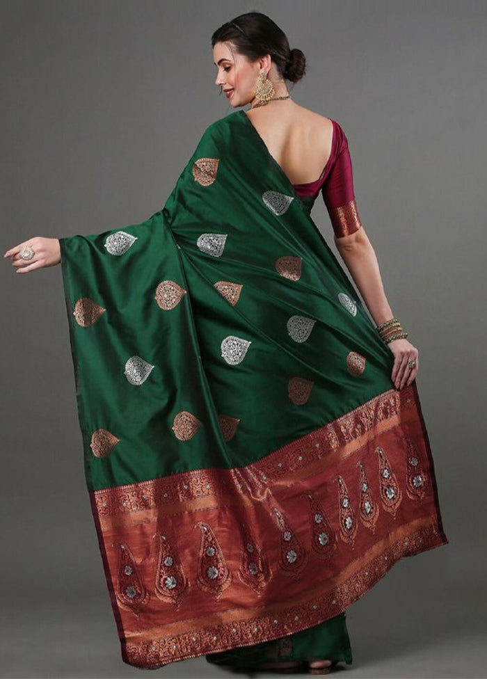 Green Banarasi Silk Saree With Blouse Piece With Mastercard Cheap Pice