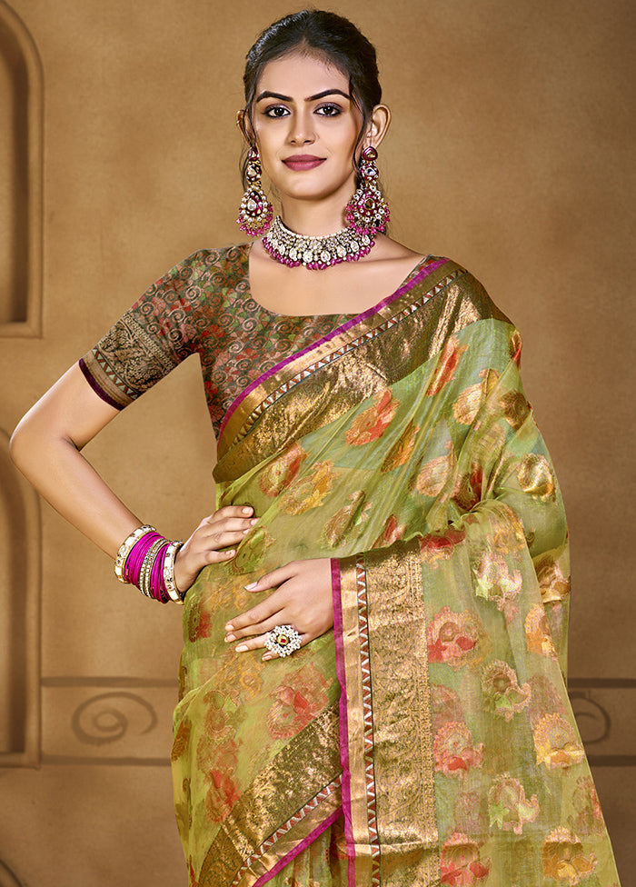 Light Green Organza Saree With Blouse Piece Best Place Cheap Pice