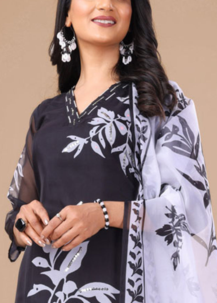 3 Pc Black Readymade Silk Suit Set Sale Get To Buy