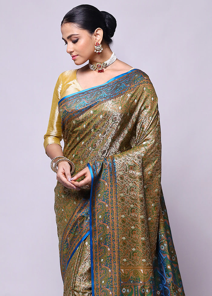 Mehendi Tanchoi Silk Saree With Blouse Piece Discount Online Online