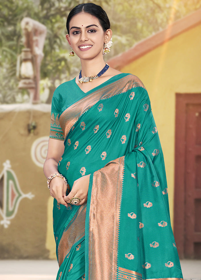 Sea Green Spun Silk Saree With Blouse Piece Free Shipping Low Pice Fee Shipping