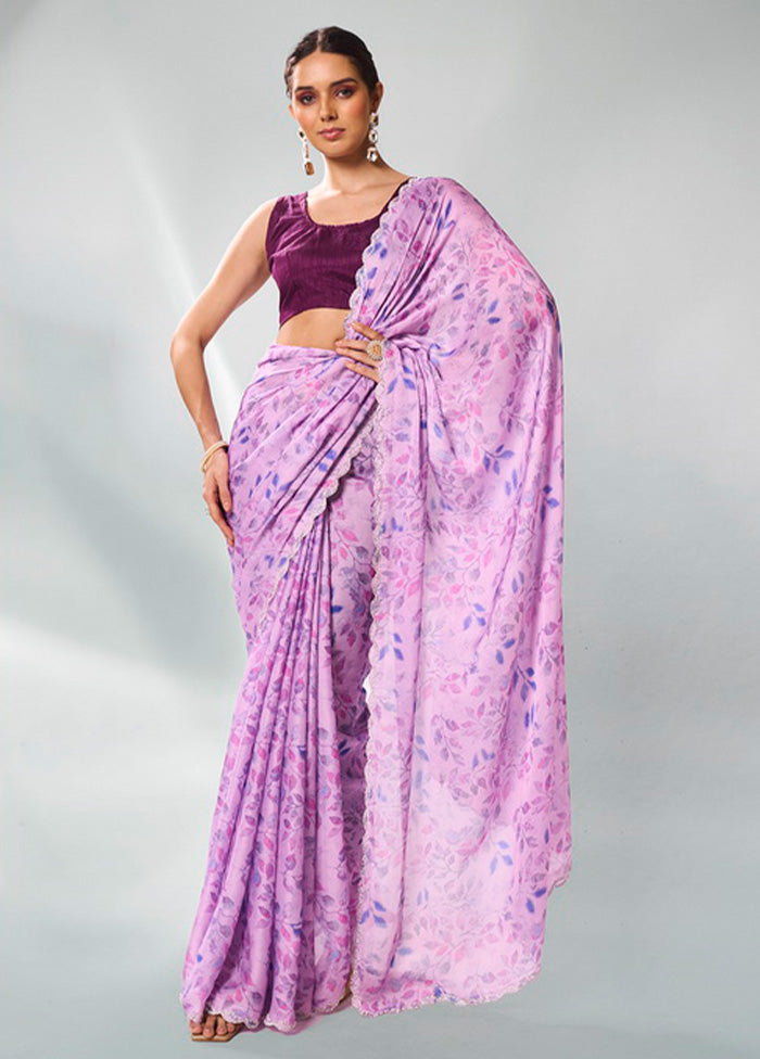 Lavender Georgette Saree With Blouse Piece Sale Fast Delivery