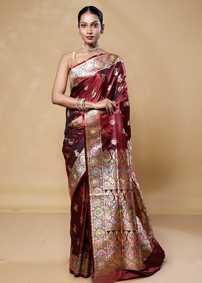 Brown Banarasi Silk Saree With Blouse Piece Brand New Unisex Sale Online