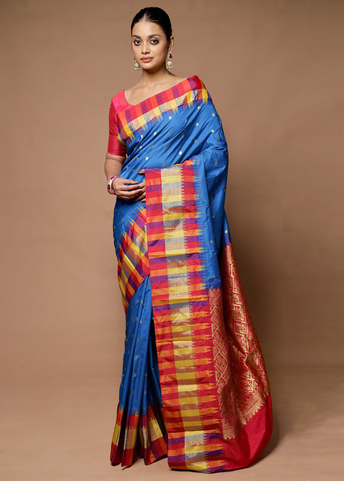 Blue Kanjivaram Silk Saree With Blouse Piece Buy Cheap Recommend