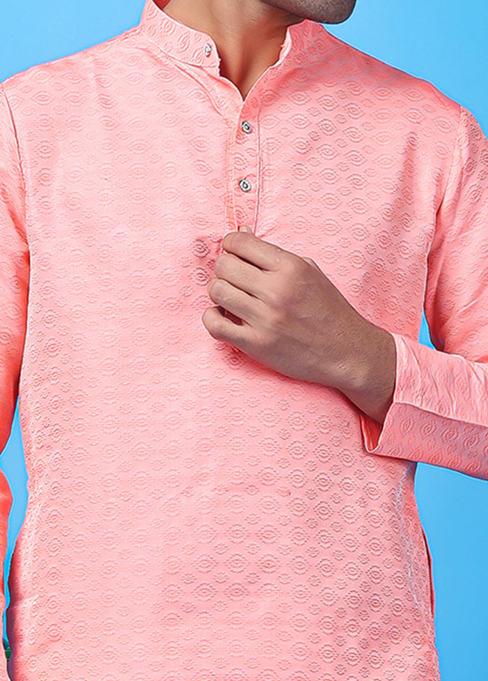 Pink Silk Jacquard Knee Length Kurta Free Shipping Perfect