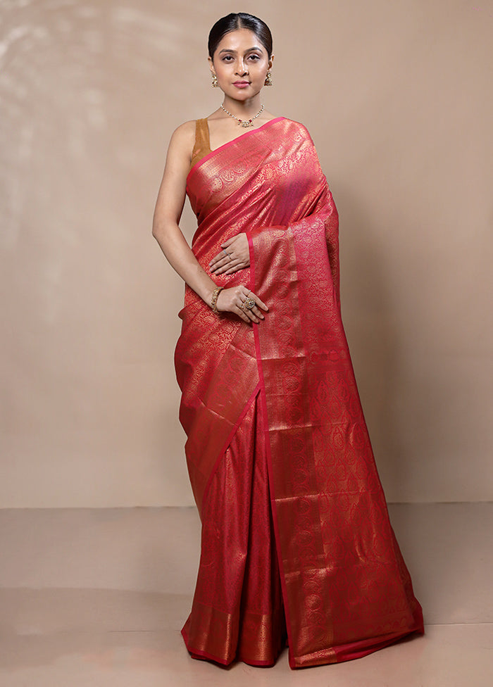 Red Kanjivaram Silk Saree With Blouse Piece Free Shipping Classic