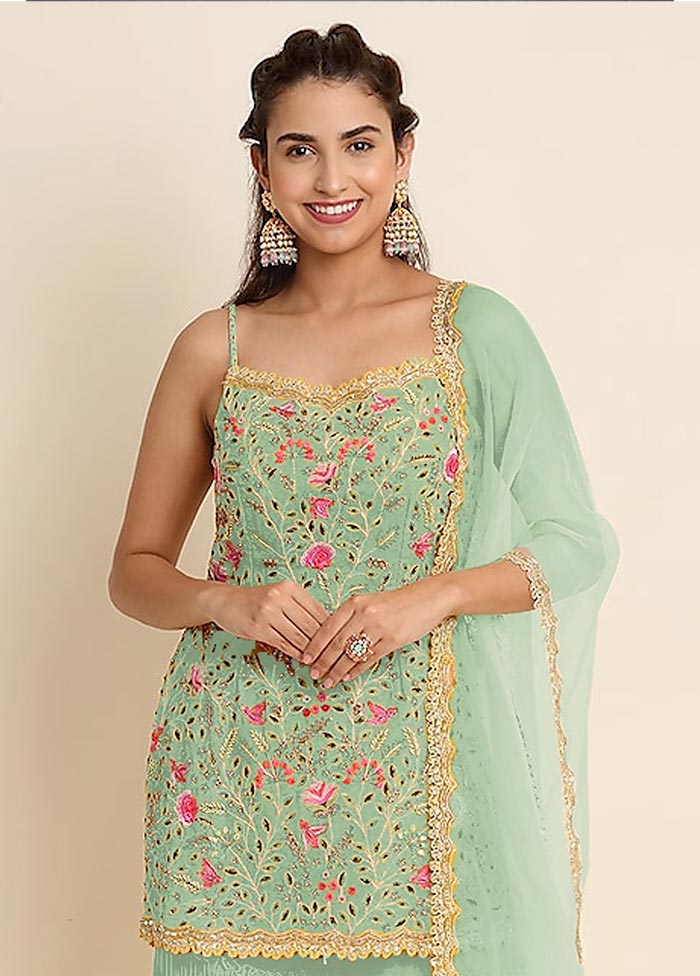 3 Pc Mint Green Semi Stitched Georgette Suit Set Newest Online