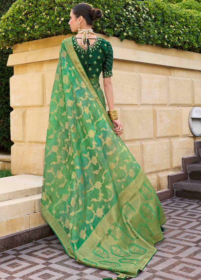 Green Spun Silk Saree With Blouse Piece Cheap Excellent