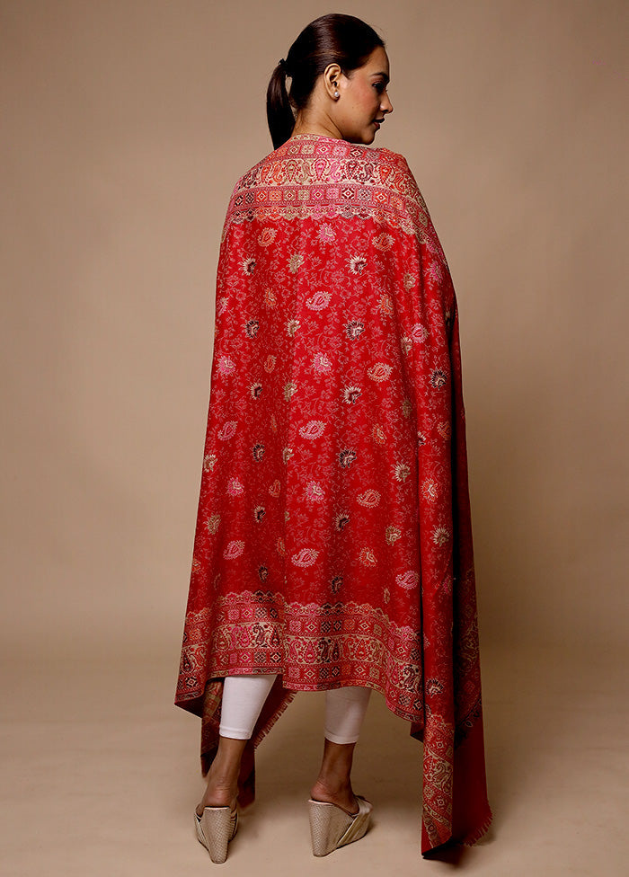 Red Butta Work With Zari Woven Border Shawl 100% Original Sale Online