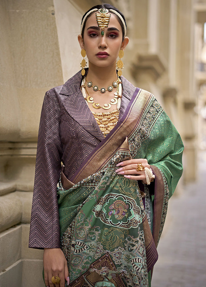 Green Spun Silk Saree With Blouse Piece 2025 New For Sale