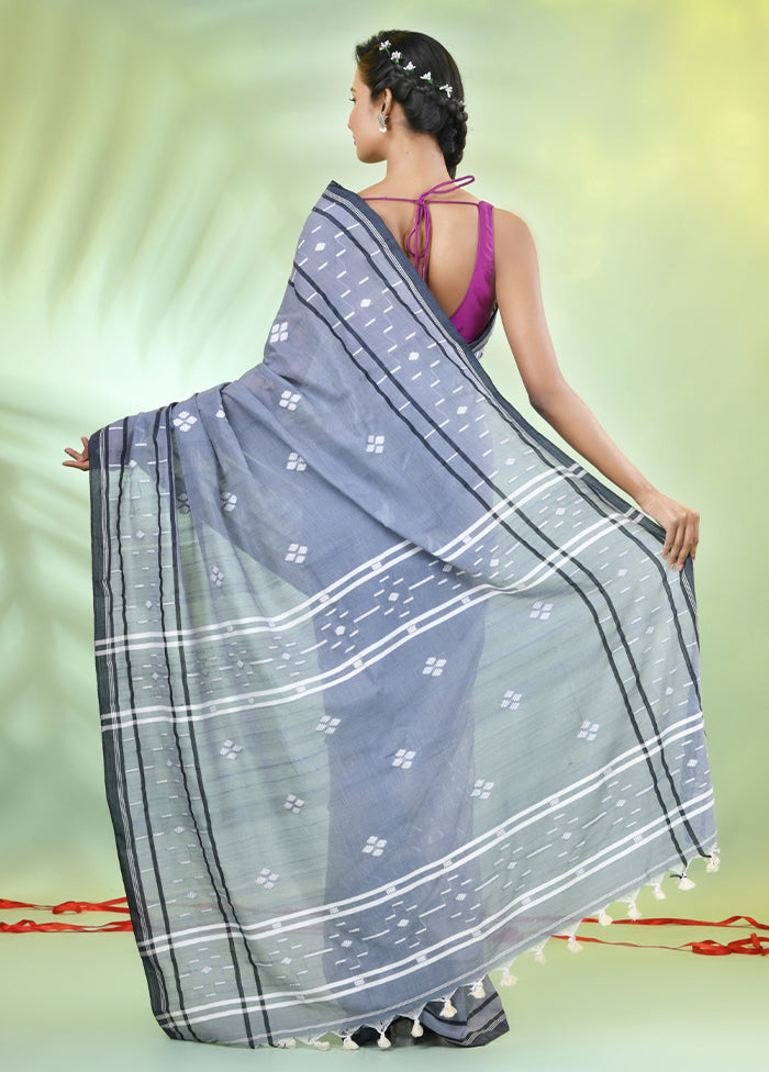 Grey Pure Cotton Saree With Blouse Piece Cheap Sale Buy