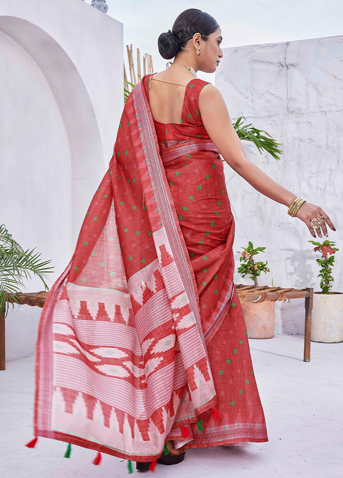 Red Linen Silk Saree With Blouse Piece Fast Delivery Cheap Online