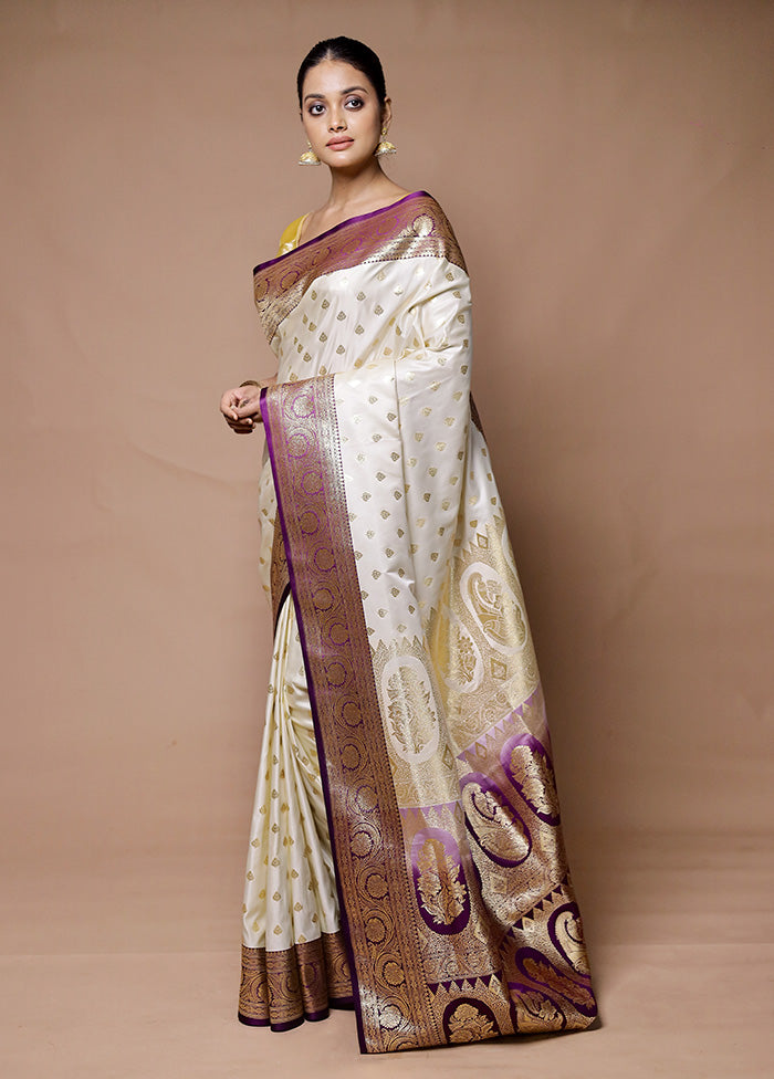 Cream Banarasi Silk Saree With Blouse Piece Fashion Style Cheap Online