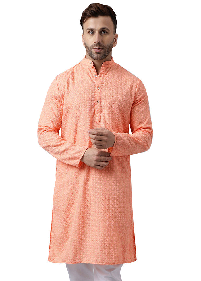 Peach Silk Embroidered Kurta Genuine Cheap Online