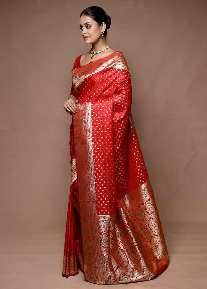 Red Banarasi Silk Saree With Blouse Piece Buy Cheap With Mastercard