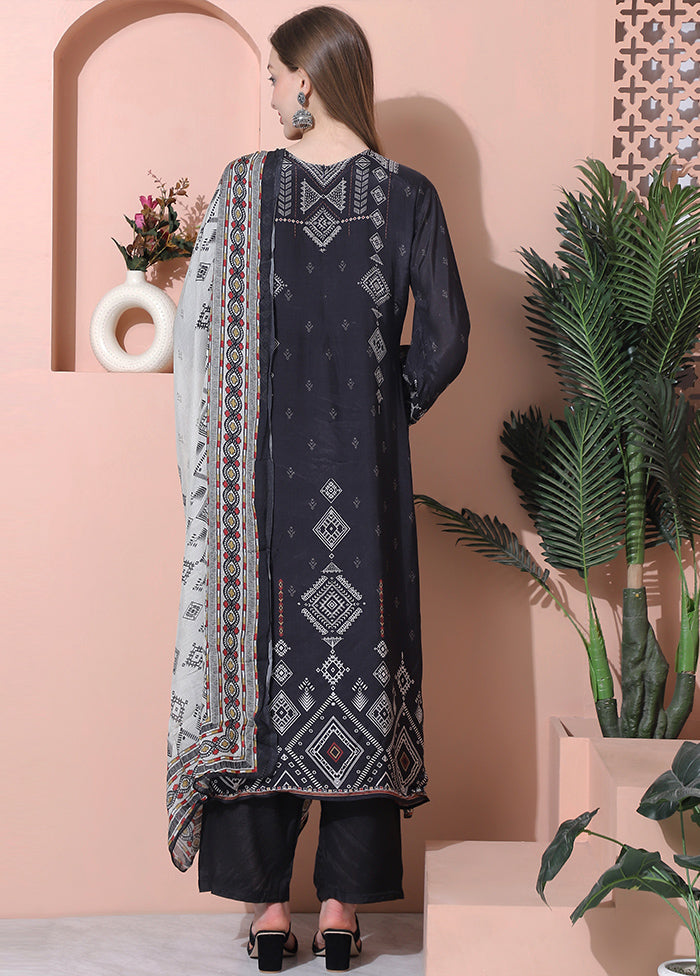 3 Pc Black Semi Stitched Silk Suit Set Buy Cheap Pay With Visa