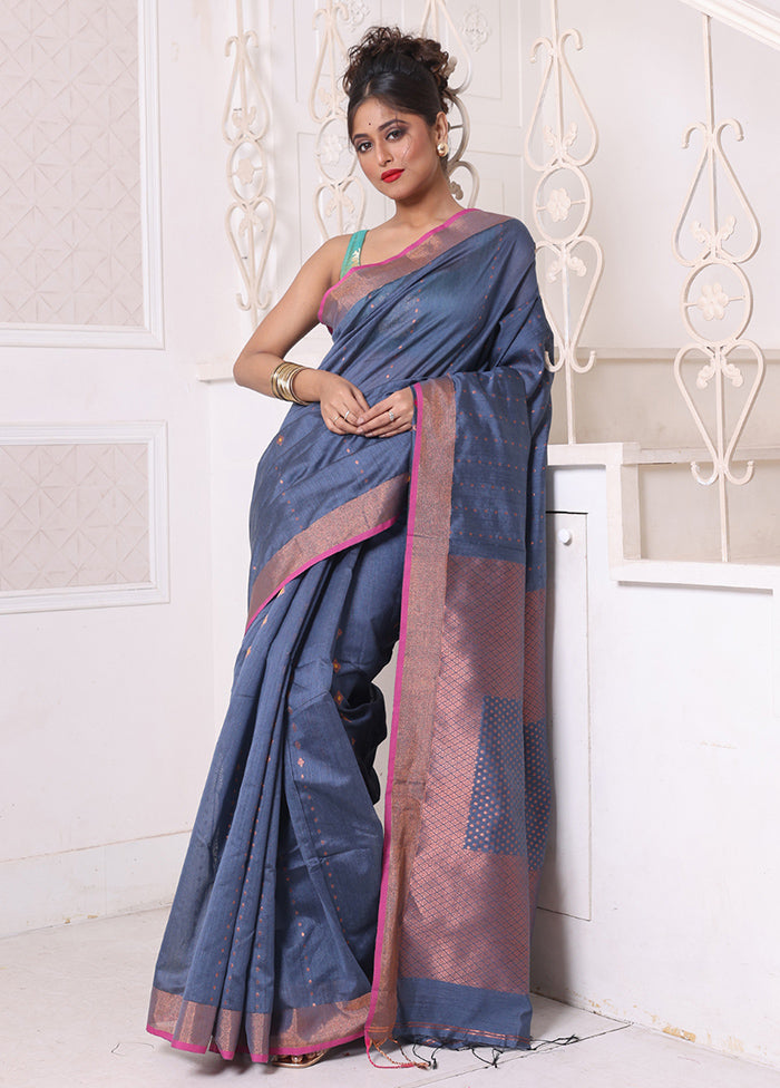 Grey Pure Cotton Saree With Blouse Piece Cheap Store