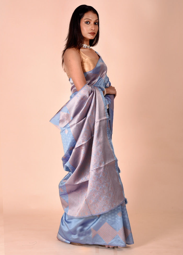 Blue Kora Silk Saree With Blouse Piece Buy Cheap Popular