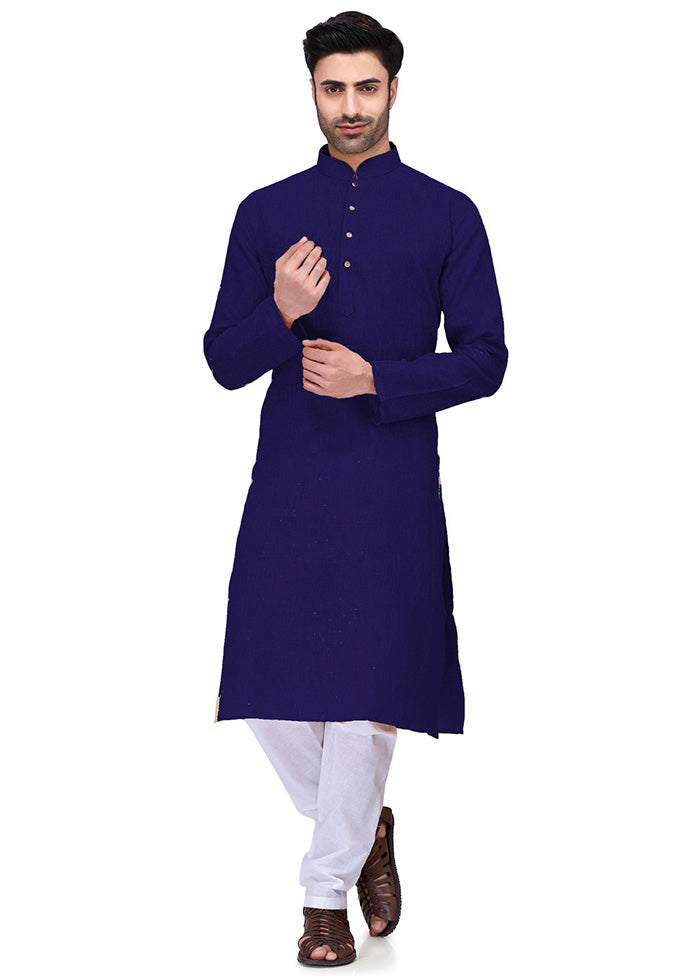 Navy Blue Cotton Kurta And Pajama Set Discount Cost