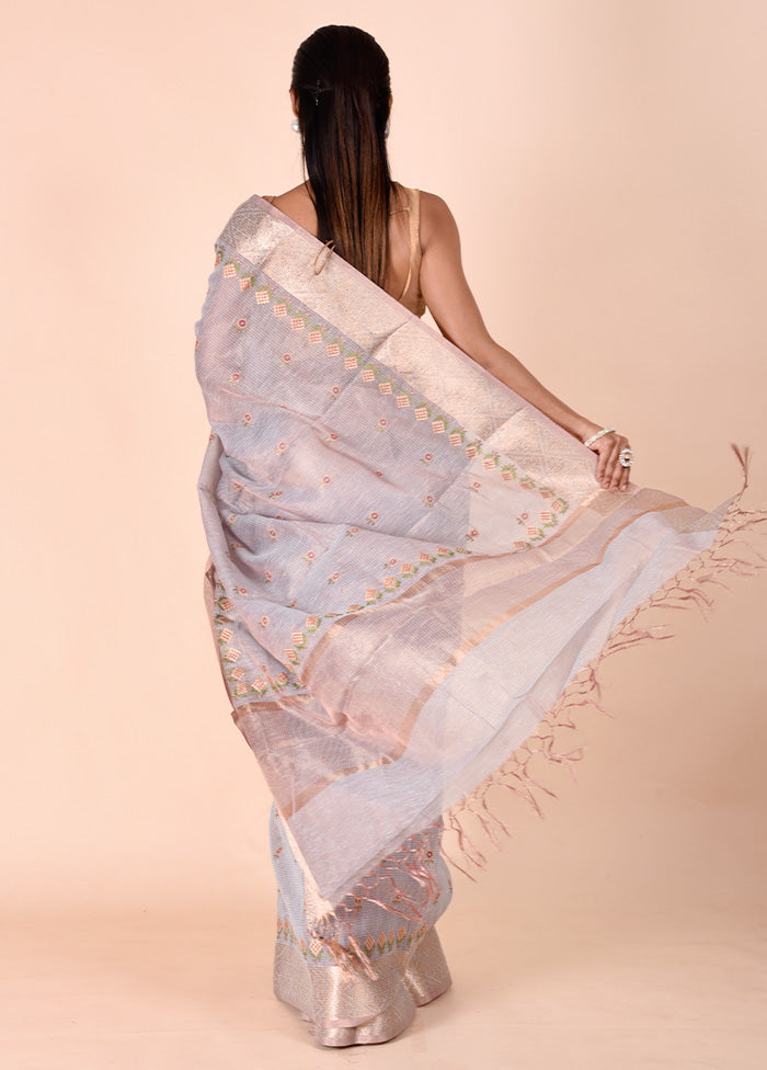 Grey Tissue Silk Saree With Blouse Piece Pictures Online