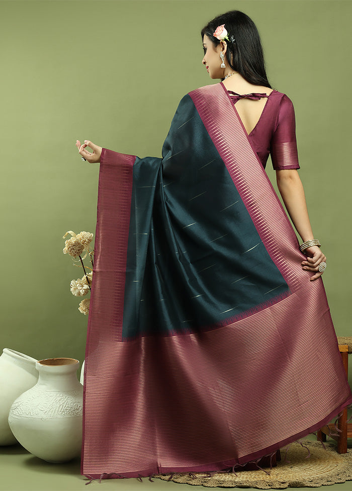 Teal Dupion Silk Saree With Blouse Piece Cheap Low Pice