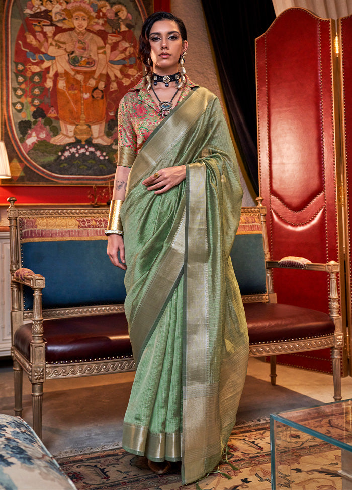 Light Green Chiffon Silk Saree With Blouse Piece Cheap Sale Purchase