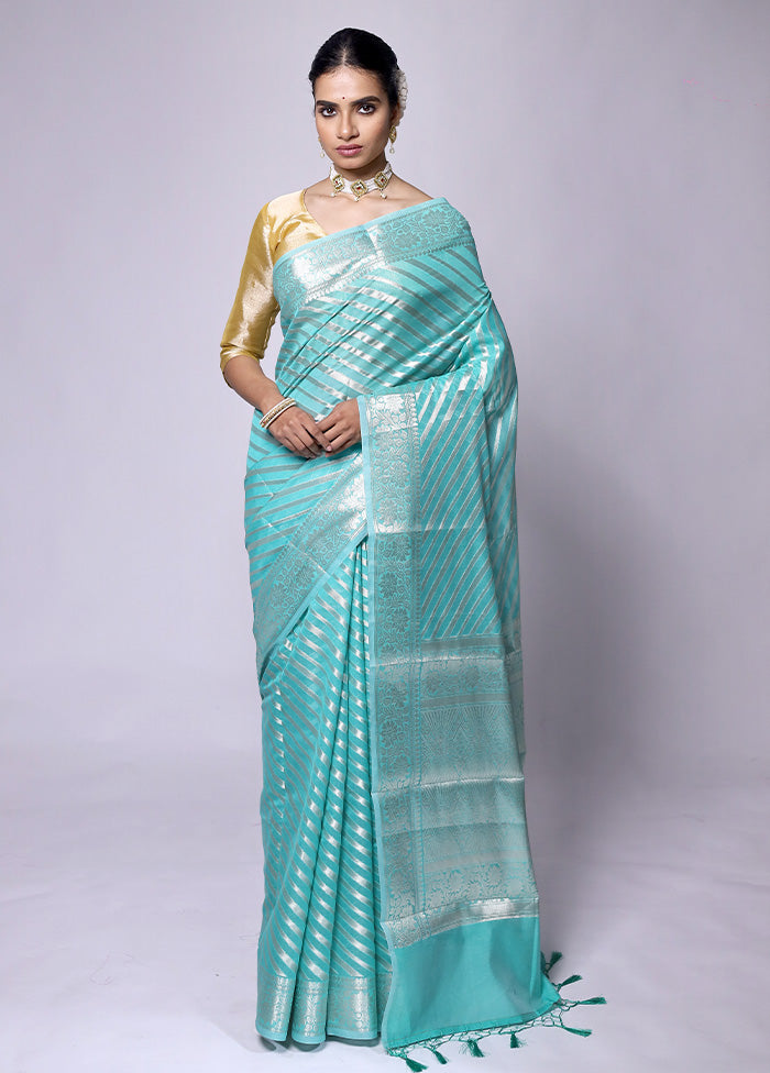 Blue Kora Silk Saree With Blouse Piece Cheap Pice Wholesale