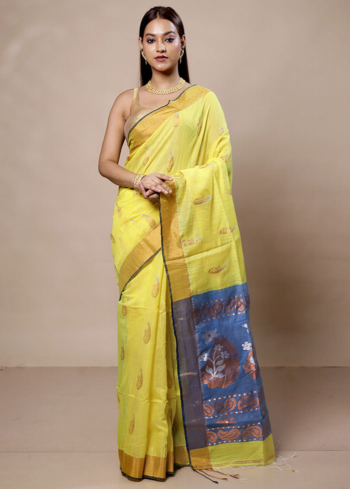 Yellow Khadi Cotton Saree With Blouse Piece Footlocker Pictures Sale Online