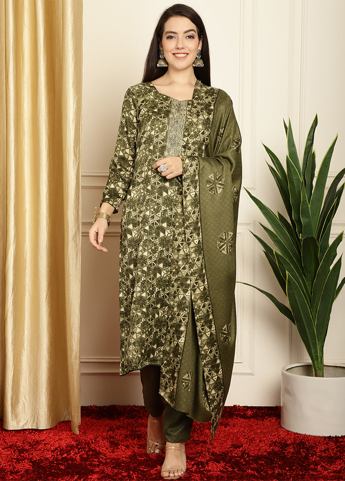 3 Pc Green Unstitched Pashmina Suit Set Cheap Pice Wholesale Pice