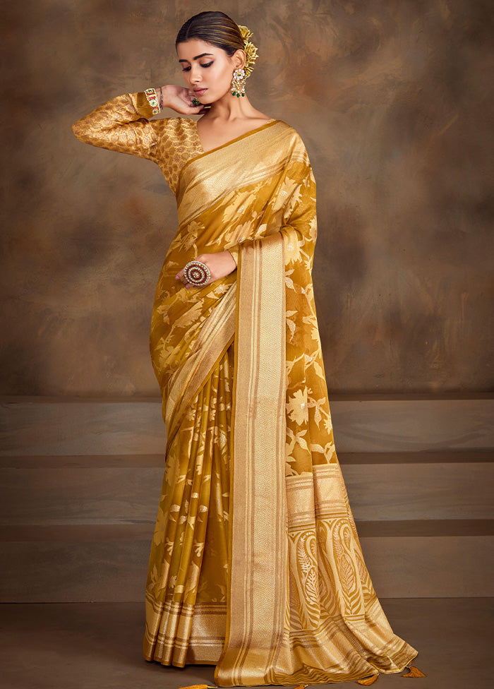 Gold Spun Silk Saree With Blouse Piece Buy Cheap Popular