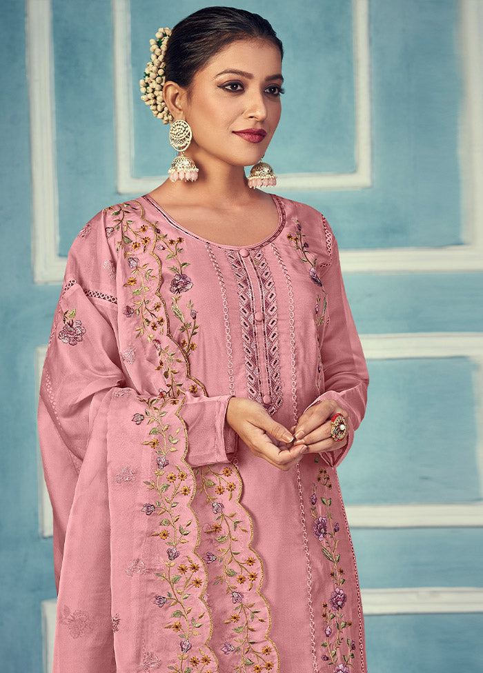 3 Pc Pink Unstitched Net Suit Set Cheap Online Online