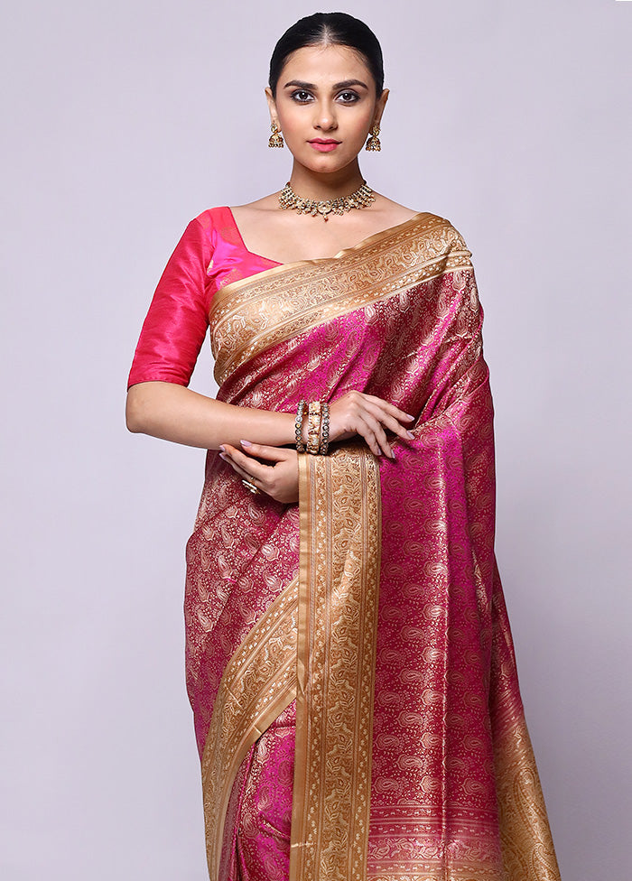 Pink Jamewar Silk Saree With Blouse Piece Quality Free Shipping Low Pice