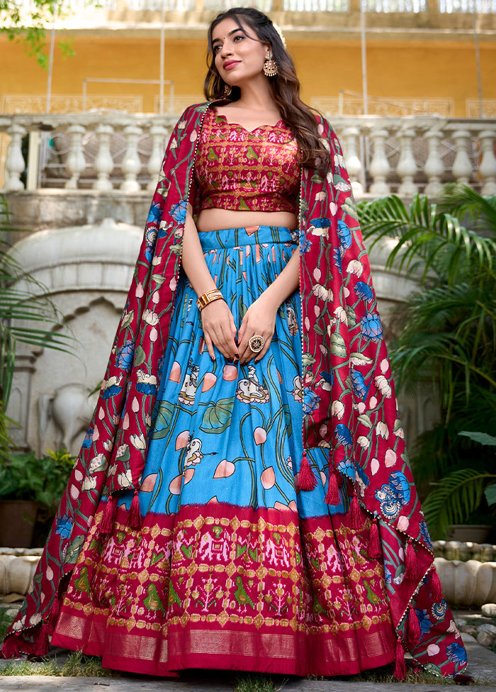 3 Pc  Blue Silk Semi Stitched Lehenga Set 2025 Online