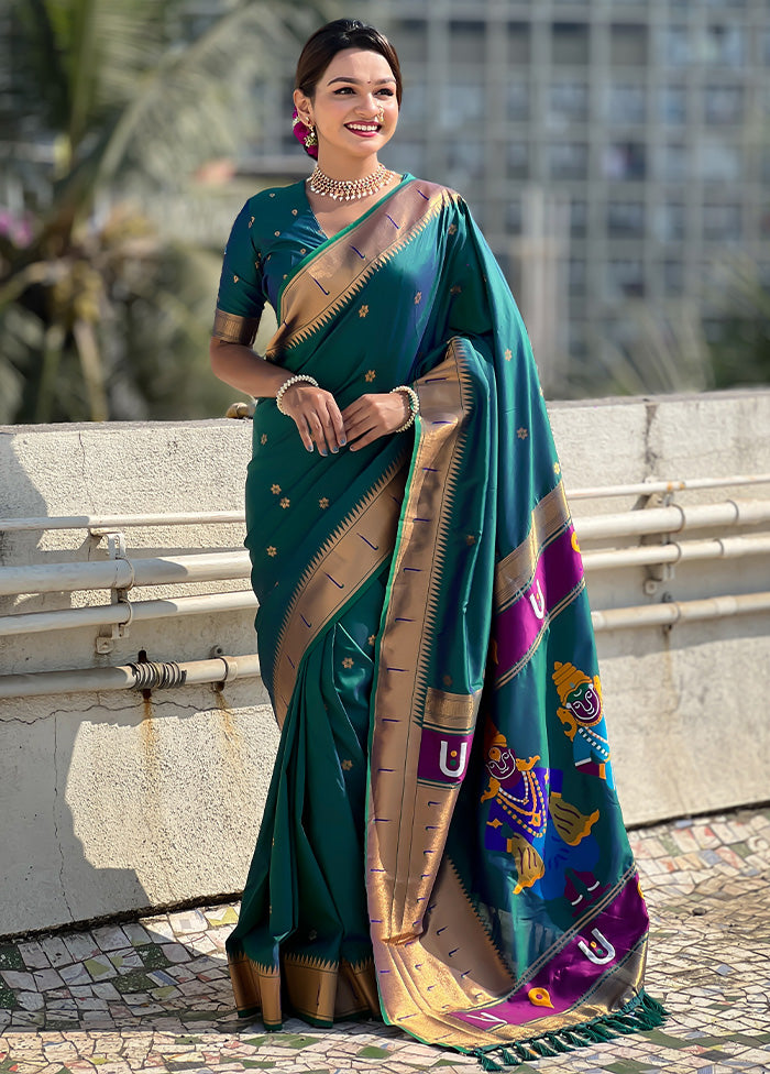 Rama Spun Silk Saree With Blouse Piece Cheap Sale For Cheap