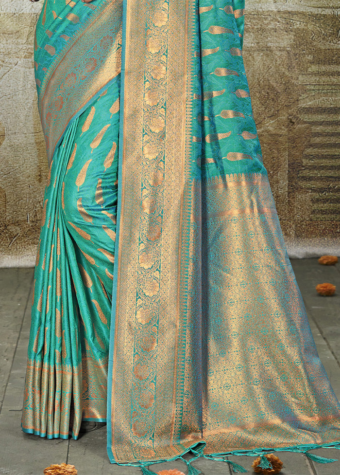 Turquoise Spun Silk Saree With Blouse Piece 2025 New Cheap Pice