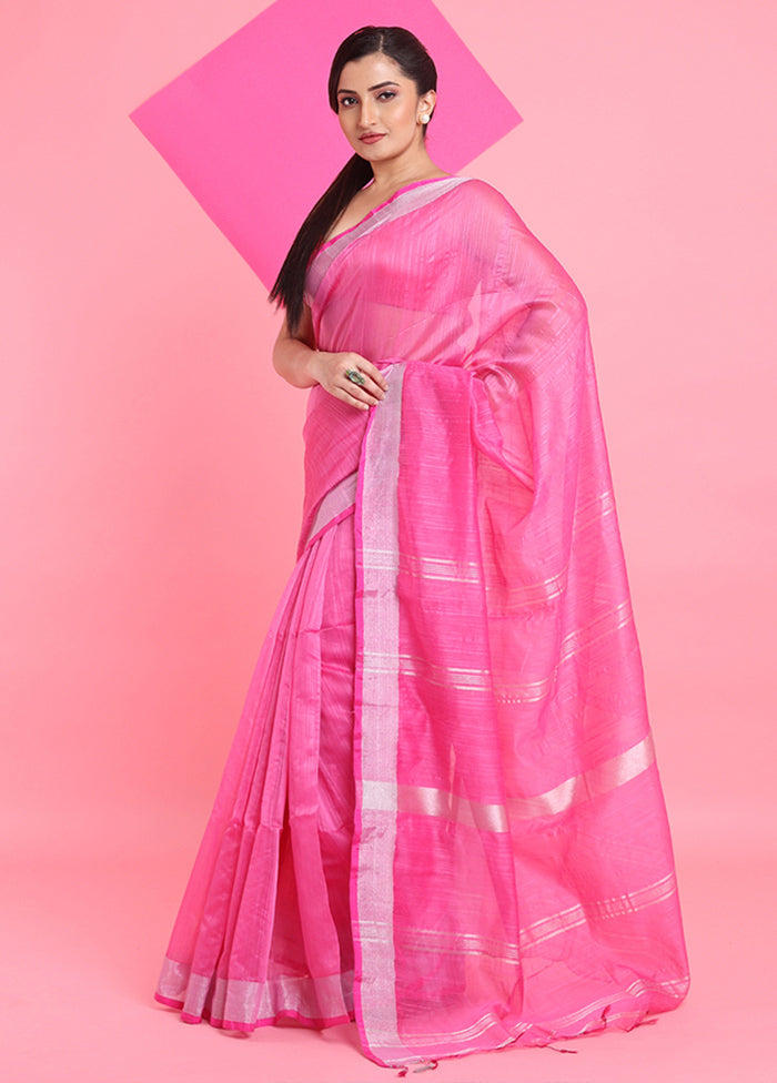 Pink Cotton Saree With Blouse Piece Sale 100% Original