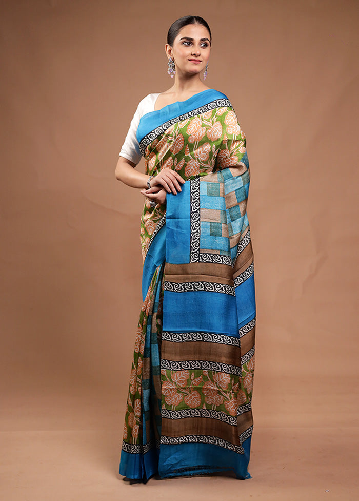 Green Printed Pure Silk Saree Without Blouse Piece Discount Newest