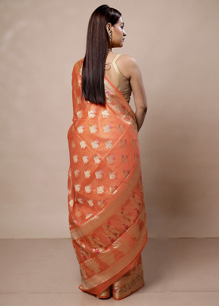 Peach Kora Silk Saree With Blouse Piece Clearance Official Site