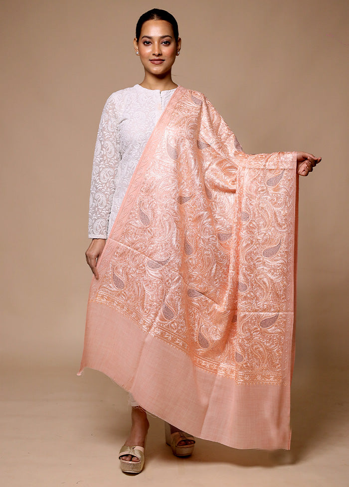 Pink Butta Work With Zari Woven Border Shawl Finishline