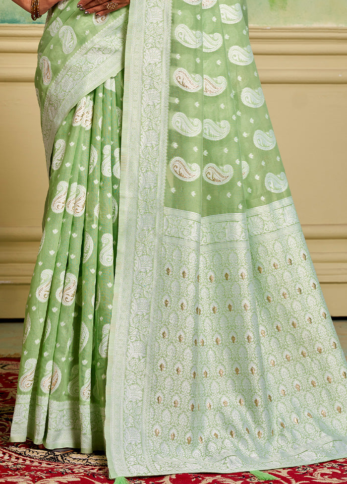 Pista Green Cotton Saree With Blouse Piece Buy Cheap Classic