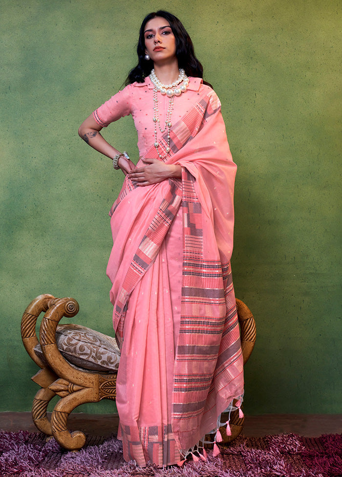 Pink Cotton Saree With Blouse Piece Store With Big Discount