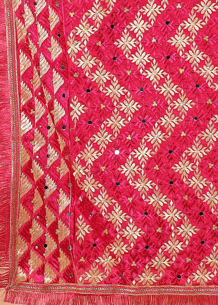 Magenta Chinon Phulkari Work Dupatta For Cheap Sale Online