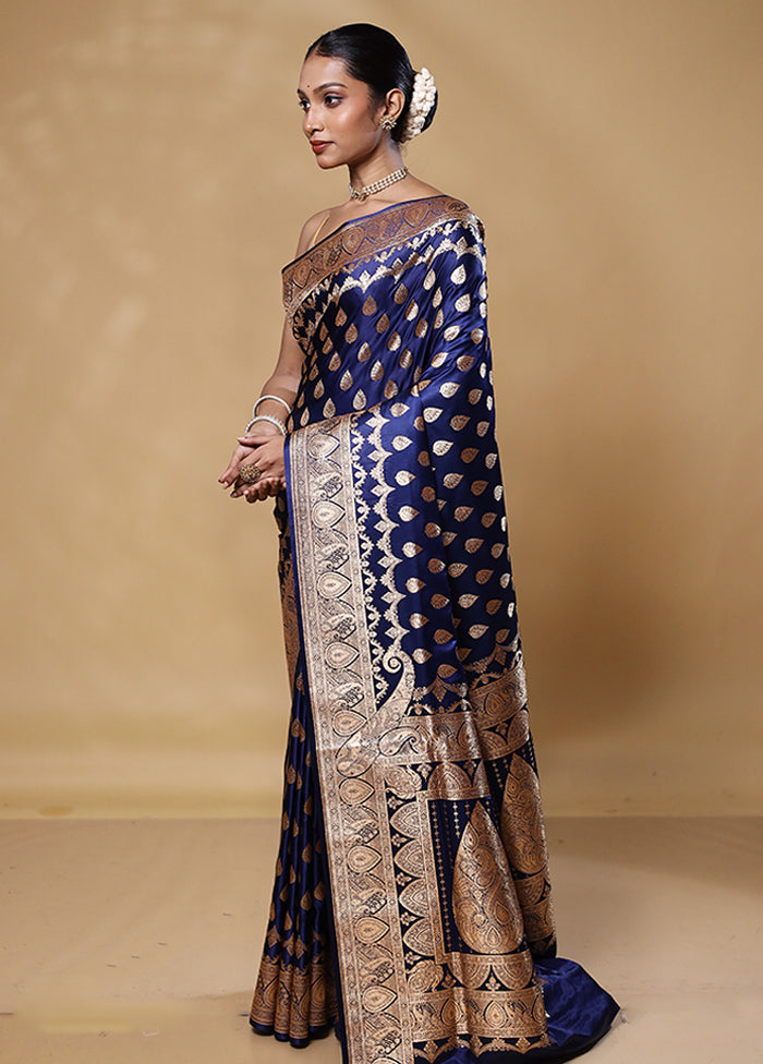 Blue Banarasi Silk Saree With Blouse Piece Cheap From China