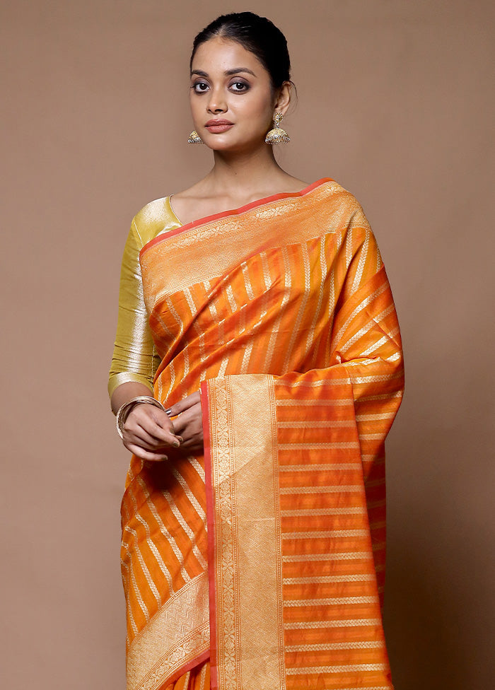 Orange Kora Silk Saree With Blouse Piece Outlet Good Selling